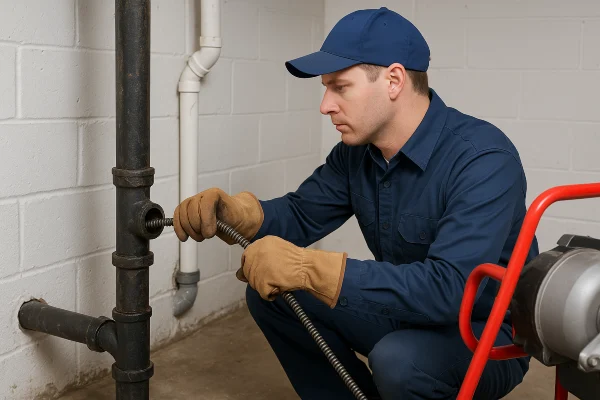 a plumber using a snake to clear a plumbing pipe in Plano, TX - Residential Plumbing services a plumber using a snake to clear a plumbing pipe in Plano, TX - Residential Plumbing services