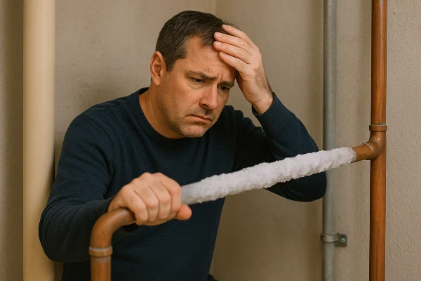 a worried plumber looking at a frozen pipe in Plano, TX - Toilet replacement a worried plumber looking at a frozen pipe in Plano, TX - Toilet replacement