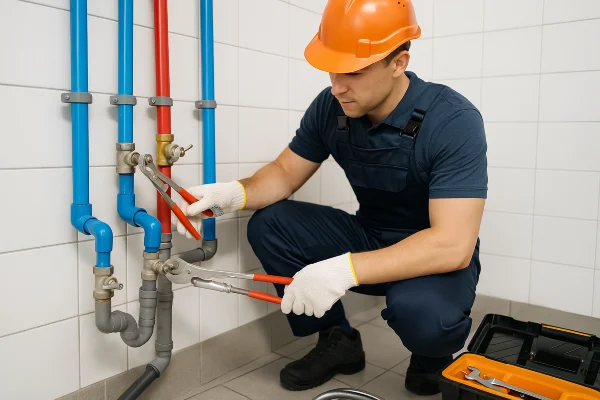 a plumber working on commercial pipe connections in Plano, TX - Toilet replacement a plumber working on commercial pipe connections in Plano, TX - Toilet replacement